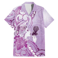 Aotearoa Maori Wahine Family Matching Mermaid Dress and Hawaiian Shirt Fantail Bird Purple Gold Marble LT05 Dad's Shirt - Short Sleeve Purple - Polynesian Pride