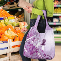 Aotearoa Maori Wahine Grocery Bag Fantail Bird Purple Gold Marble