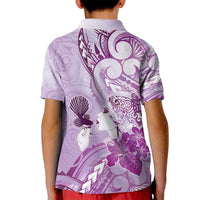 Aotearoa Maori Wahine Kid Polo Shirt Fantail Bird Purple Gold Marble