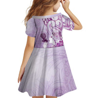 Aotearoa Maori Wahine Kid Short Sleeve Dress Fantail Bird Purple Gold Marble