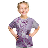 Aotearoa Maori Wahine Kid T Shirt Fantail Bird Purple Gold Marble