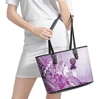 Aotearoa Maori Wahine Leather Tote Bag Fantail Bird Purple Gold Marble