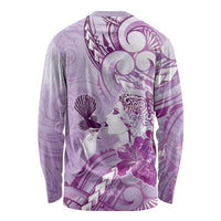 Aotearoa Maori Wahine Long Sleeve Shirt Fantail Bird Purple Gold Marble