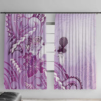 Aotearoa Maori Wahine Window Curtain Fantail Bird Purple Gold Marble
