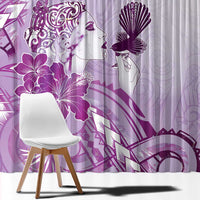 Aotearoa Maori Wahine Window Curtain Fantail Bird Purple Gold Marble