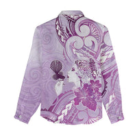 Aotearoa Maori Wahine Women Casual Shirt Fantail Bird Purple Gold Marble LT05 - Polynesian Pride
