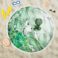 Aotearoa Maori Wahine Beach Blanket Fantail Bird Green Gold Marble
