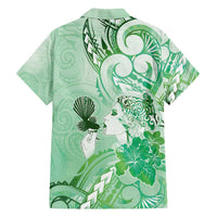 Aotearoa Maori Wahine Family Matching Off The Shoulder Long Sleeve Dress and Hawaiian Shirt Fantail Bird Green Gold Marble LT05 - Polynesian Pride