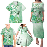 Aotearoa Maori Wahine Family Matching Puletasi and Hawaiian Shirt Fantail Bird Green Gold Marble LT05 - Polynesian Pride
