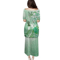 Aotearoa Maori Wahine Family Matching Puletasi and Hawaiian Shirt Fantail Bird Green Gold Marble LT05 - Polynesian Pride