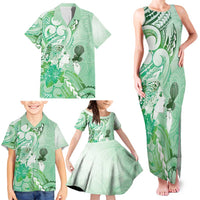 Aotearoa Maori Wahine Family Matching Tank Maxi Dress and Hawaiian Shirt Fantail Bird Green Gold Marble