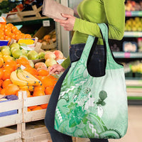 Aotearoa Maori Wahine Grocery Bag Fantail Bird Green Gold Marble