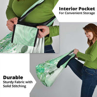 Aotearoa Maori Wahine Grocery Bag Fantail Bird Green Gold Marble