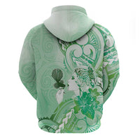 Aotearoa Maori Wahine Hoodie Fantail Bird Green Gold Marble
