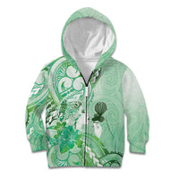 Aotearoa Maori Wahine Kid Hoodie Fantail Bird Green Gold Marble
