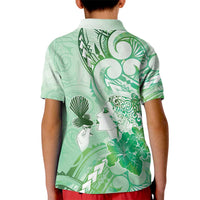 Aotearoa Maori Wahine Kid Polo Shirt Fantail Bird Green Gold Marble