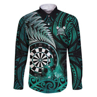 Personalised New Zealand Darts Family Matching Puletasi and Hawaiian Shirt Maori Koru Dartboard Turquoise Flame