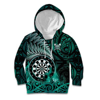 Personalised New Zealand Darts Kid Hoodie Maori Koru Dartboard Turquoise Flame