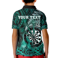Personalised New Zealand Darts Kid Polo Shirt Maori Koru Dartboard Turquoise Flame