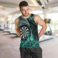 Personalised New Zealand Darts Men Tank Top Maori Koru Dartboard Turquoise Flame