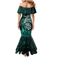 Personalised New Zealand Darts Mermaid Dress Maori Koru Dartboard Turquoise Flame