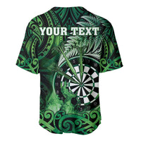 Personalised New Zealand Darts Baseball Jersey Maori Koru Dartboard Green Flame