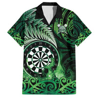 Personalised New Zealand Darts Family Matching Puletasi and Hawaiian Shirt Maori Koru Dartboard Green Flame