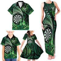Personalised New Zealand Darts Family Matching Tank Maxi Dress and Hawaiian Shirt Maori Koru Dartboard Green Flame