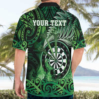 Personalised New Zealand Darts Hawaiian Shirt Maori Koru Dartboard Green Flame