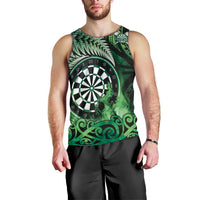 Personalised New Zealand Darts Men Tank Top Maori Koru Dartboard Green Flame