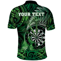 Personalised New Zealand Darts Polo Shirt Maori Koru Dartboard Green Flame