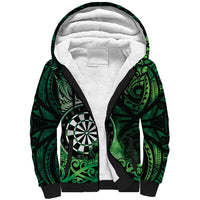 Personalised New Zealand Darts Sherpa Hoodie Maori Koru Dartboard Green Flame