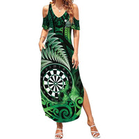 Personalised New Zealand Darts Summer Maxi Dress Maori Koru Dartboard Green Flame