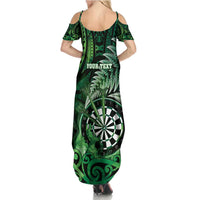 Personalised New Zealand Darts Summer Maxi Dress Maori Koru Dartboard Green Flame