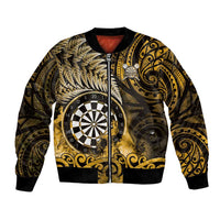 Personalised New Zealand Darts Bomber Jacket Maori Koru Dartboard Gold Flame