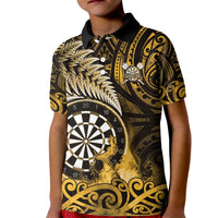 Personalised New Zealand Darts Kid Polo Shirt Maori Koru Dartboard Gold Flame