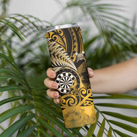 Personalised New Zealand Darts Skinny Tumbler Maori Koru Dartboard Gold Flame LT05 - Polynesian Pride
