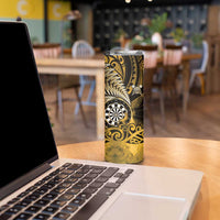 Personalised New Zealand Darts Skinny Tumbler Maori Koru Dartboard Gold Flame LT05 - Polynesian Pride