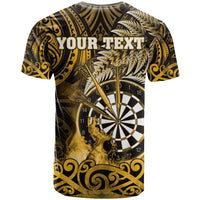 Personalised New Zealand Darts T Shirt Maori Koru Dartboard Gold Flame