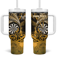 Personalised New Zealand Darts Tumbler With Handle Maori Koru Dartboard Gold Flame