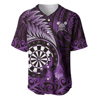 Personalised New Zealand Darts Baseball Jersey Maori Koru Dartboard Purple Flame