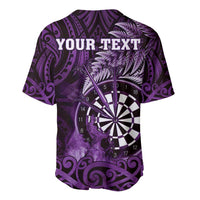 Personalised New Zealand Darts Baseball Jersey Maori Koru Dartboard Purple Flame