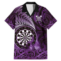 Personalised New Zealand Darts Family Matching Mermaid Dress and Hawaiian Shirt Maori Koru Dartboard Purple Flame