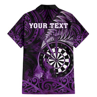 Personalised New Zealand Darts Family Matching Mermaid Dress and Hawaiian Shirt Maori Koru Dartboard Purple Flame