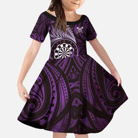 Personalised New Zealand Darts Family Matching Tank Maxi Dress and Hawaiian Shirt Maori Koru Dartboard Purple Flame