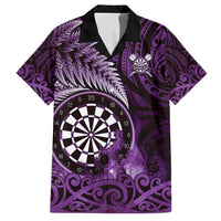 Personalised New Zealand Darts Hawaiian Shirt Maori Koru Dartboard Purple Flame