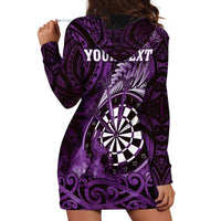 Personalised New Zealand Darts Hoodie Dress Maori Koru Dartboard Purple Flame LT05 - Polynesian Pride