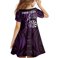Personalised New Zealand Darts Kid Short Sleeve Dress Maori Koru Dartboard Purple Flame