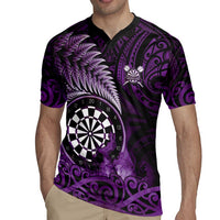 Personalised New Zealand Darts Rugby Jersey Maori Koru Dartboard Purple Flame