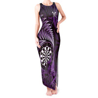 Personalised New Zealand Darts Tank Maxi Dress Maori Koru Dartboard Purple Flame